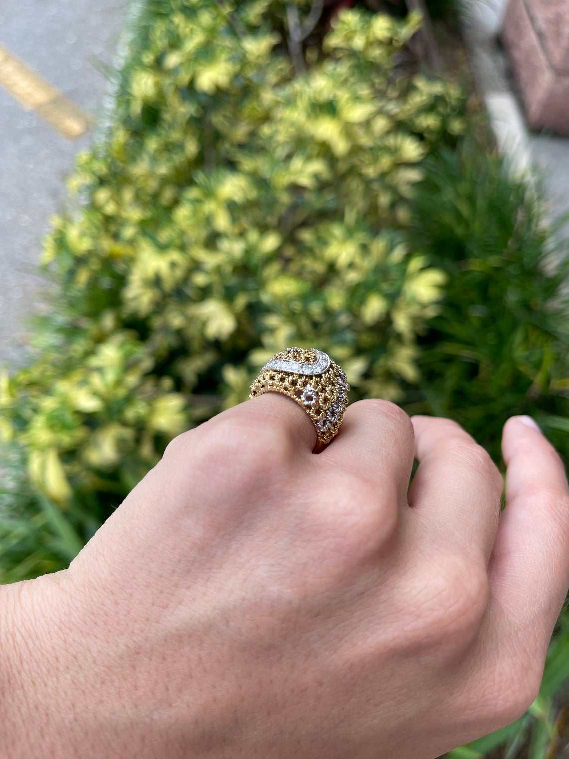 0.60tcw Basket Weave Diamond Vintage Cluster Ring 18K