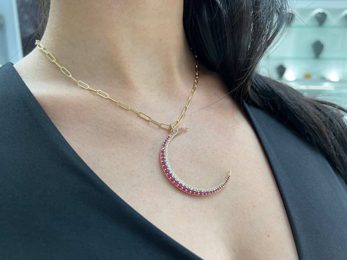 2.47tcw 14K Ruby & Diamond Crescent Moon