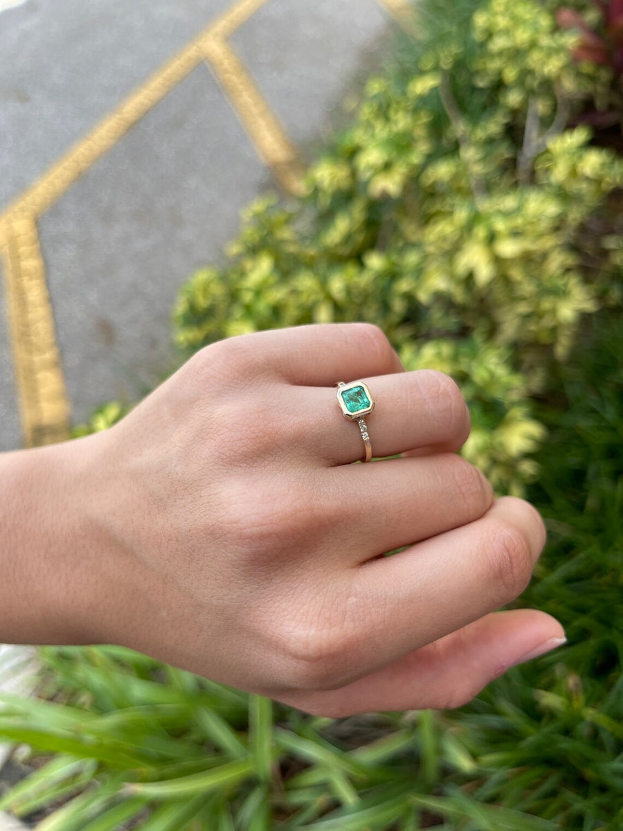 Exquisite 1.08tcw Emerald Bezel Asscher Pave Diamond Statement Ring - Elegant 14K Gold Setting
