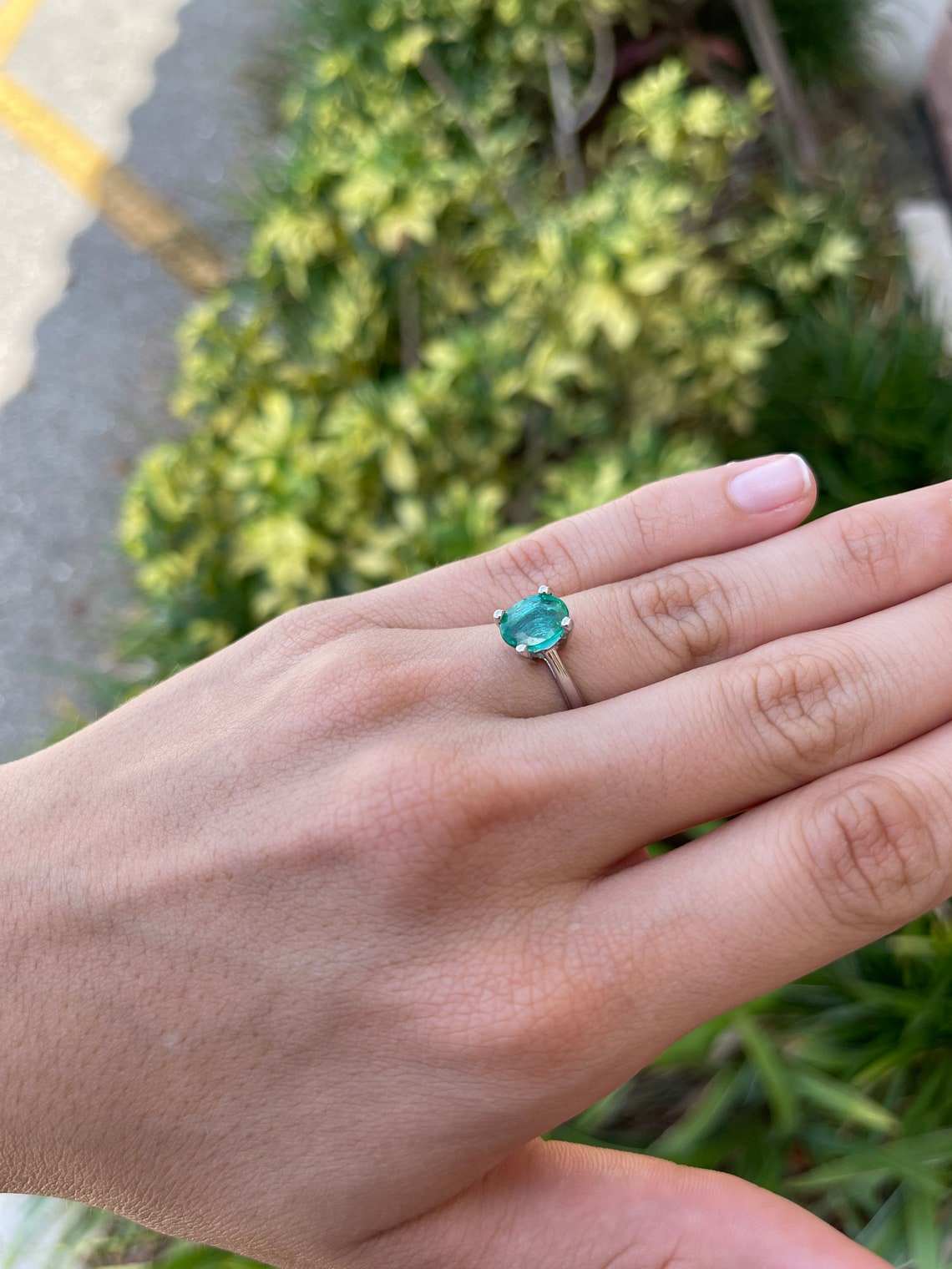 Oval Cut 1.77cts Dark Bluish Green Emerald Solitaire Gold Ring 14K