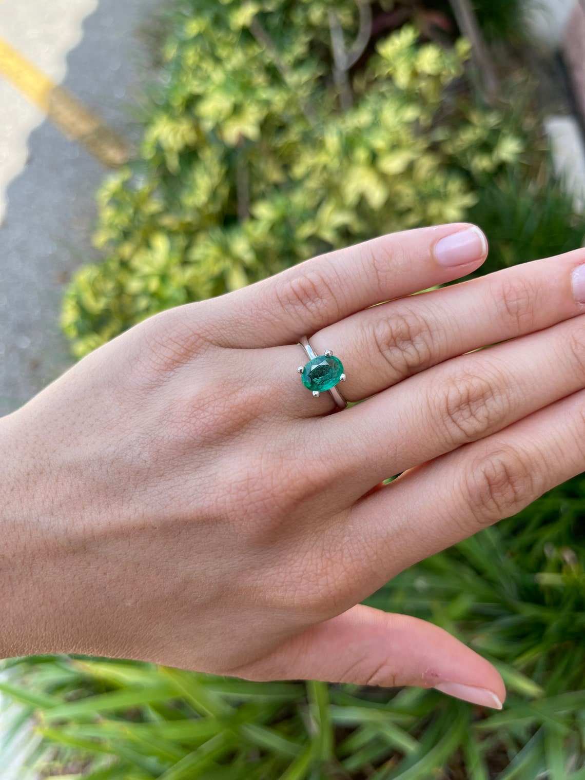 Chic and Sophisticated: Dark Bluish Green Oval Cut 1.77cts Emerald Solitaire Ring in 14K Gold