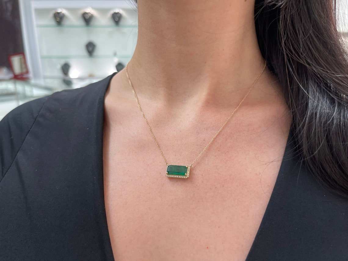 Emerald & Diamond Halo Necklace