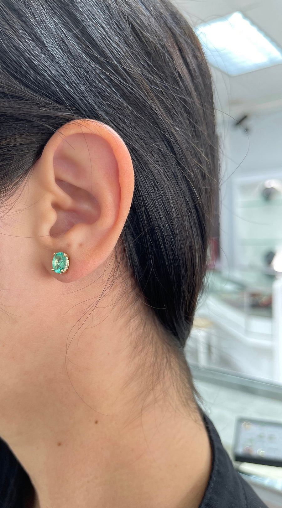 1.95tcw Natural Oval Emerald & Diamond Hidden Halo Stud Earrings 14K girl