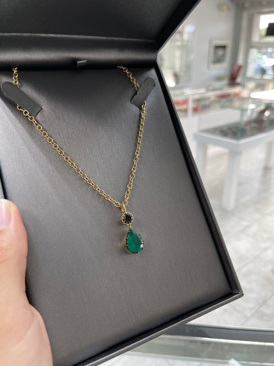 6.91ct 18K Colombian Emerald & Black Diamond 