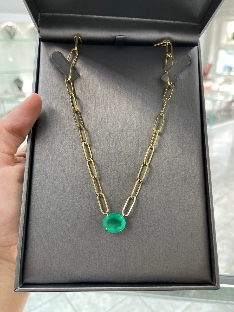 12.41ct 14K East to West Oval Colombian Emerald Necklace