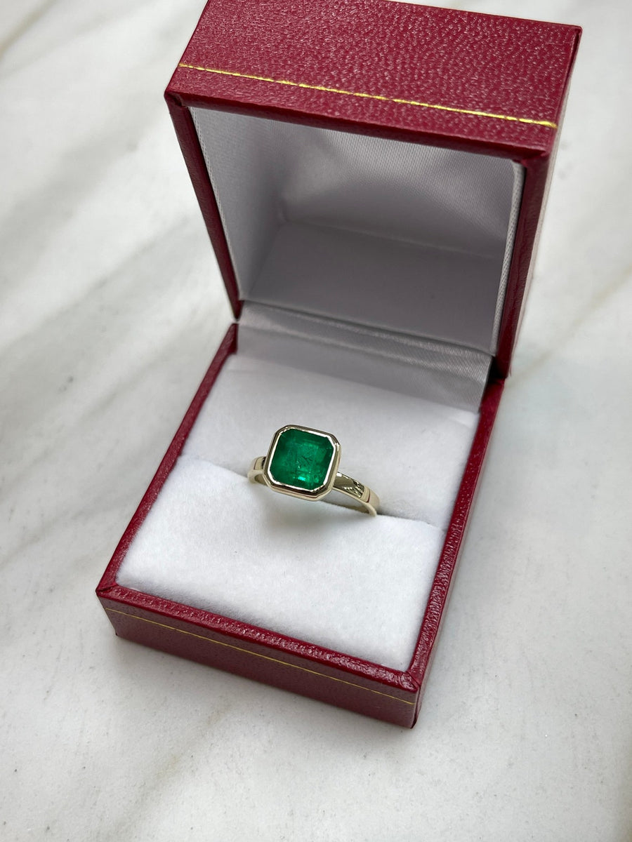 2.20cts Bezel Set Emerald Asscher Cut Solitaire Ring