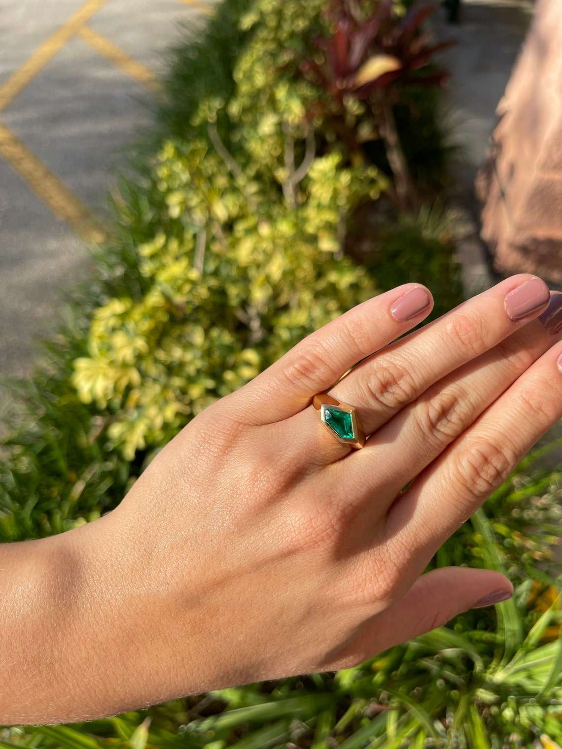 1.61 Carat Bezel Set Superman Cut Emerald Solitaire Ring 18K