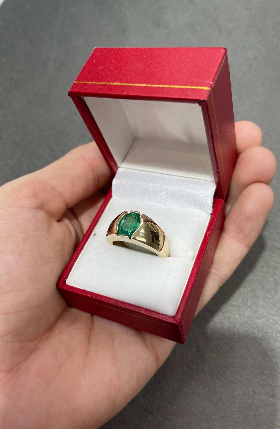 2.08ct Oval Emerald Men's Solitaire Bezel Ring 14K