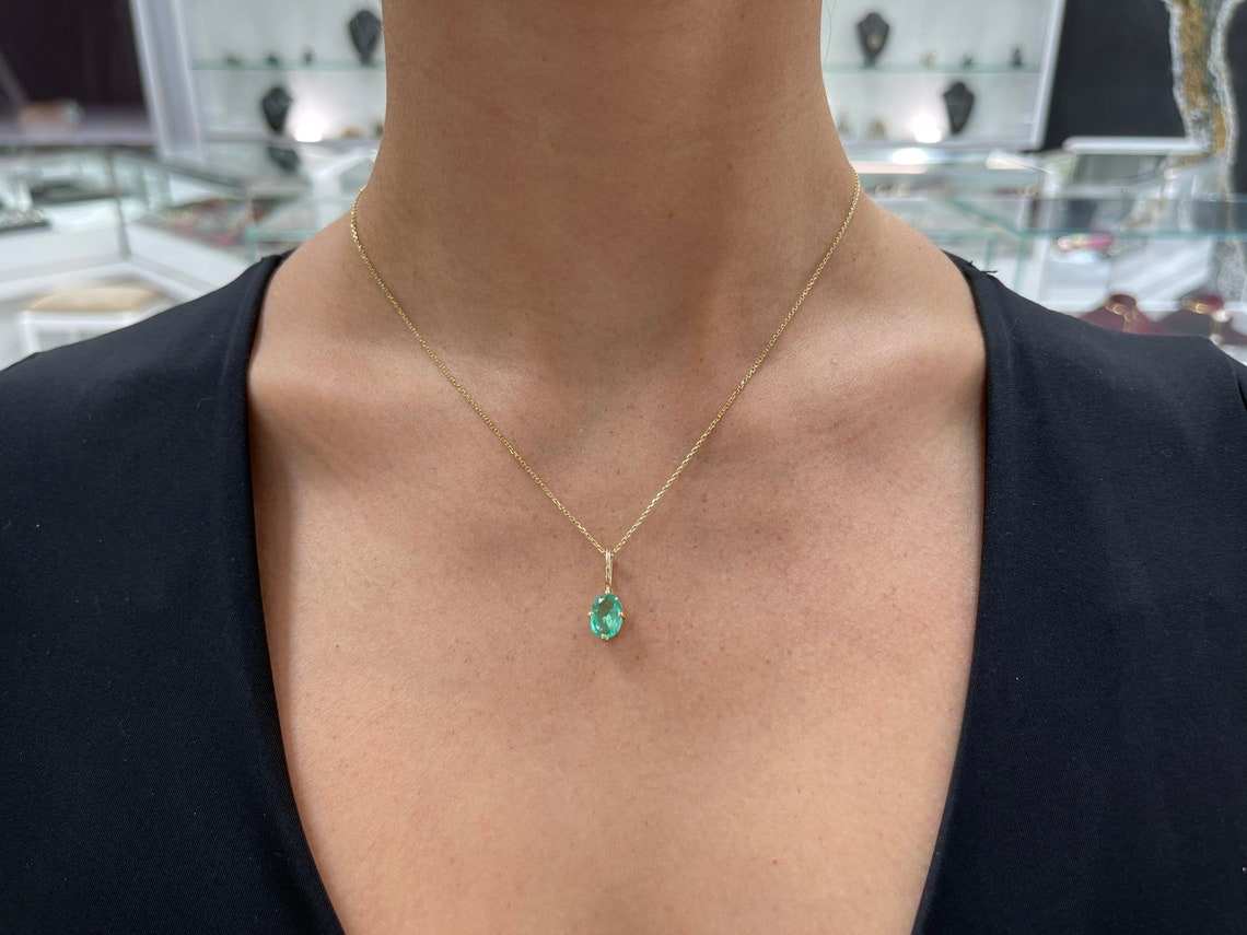 1.90 Carat Natural Colombian Emerald Oval Cut Solitaire Pendant 14K