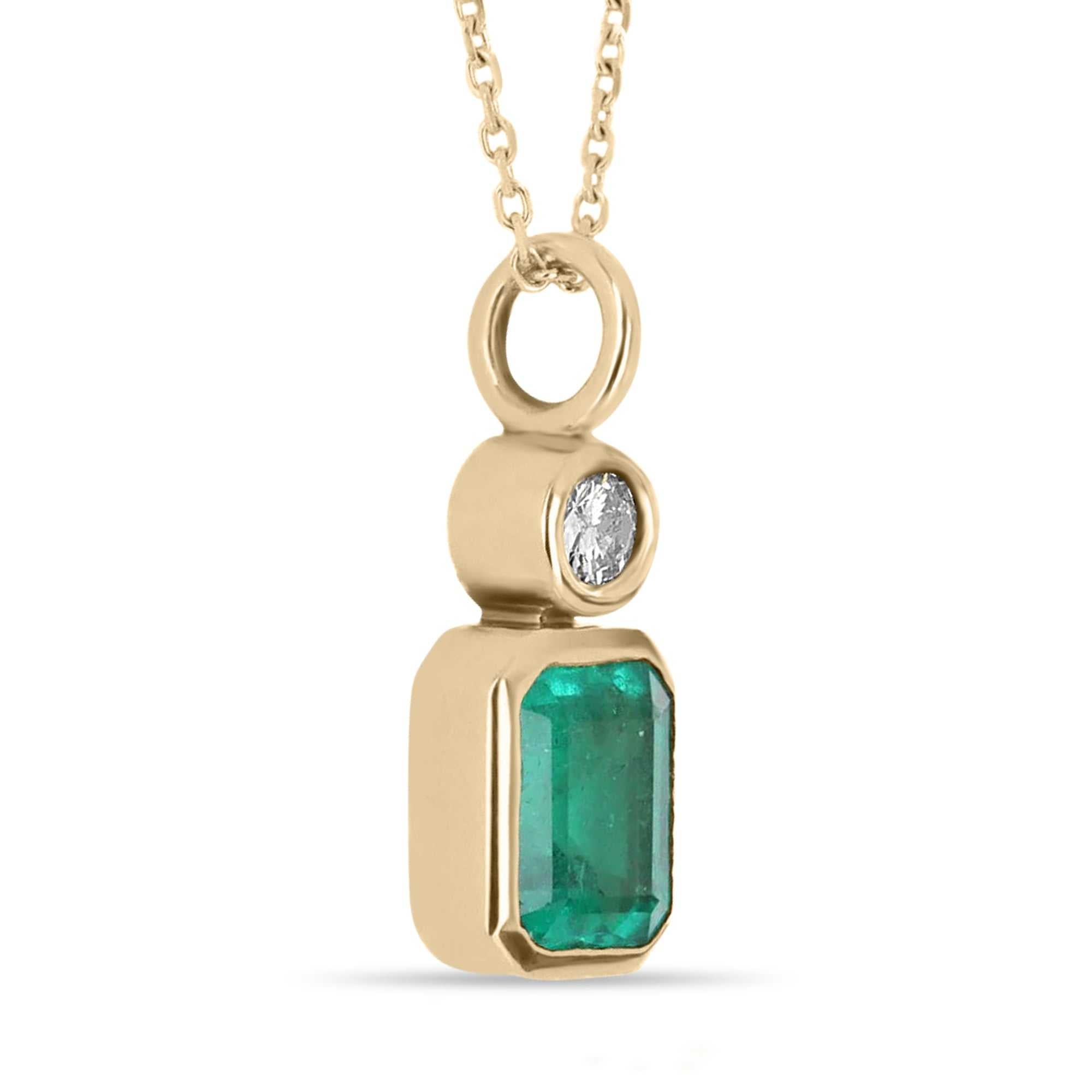 1.58tcw Zambian Emerald & Brilliant Round Diamond Bezel Simple Pendant 14K