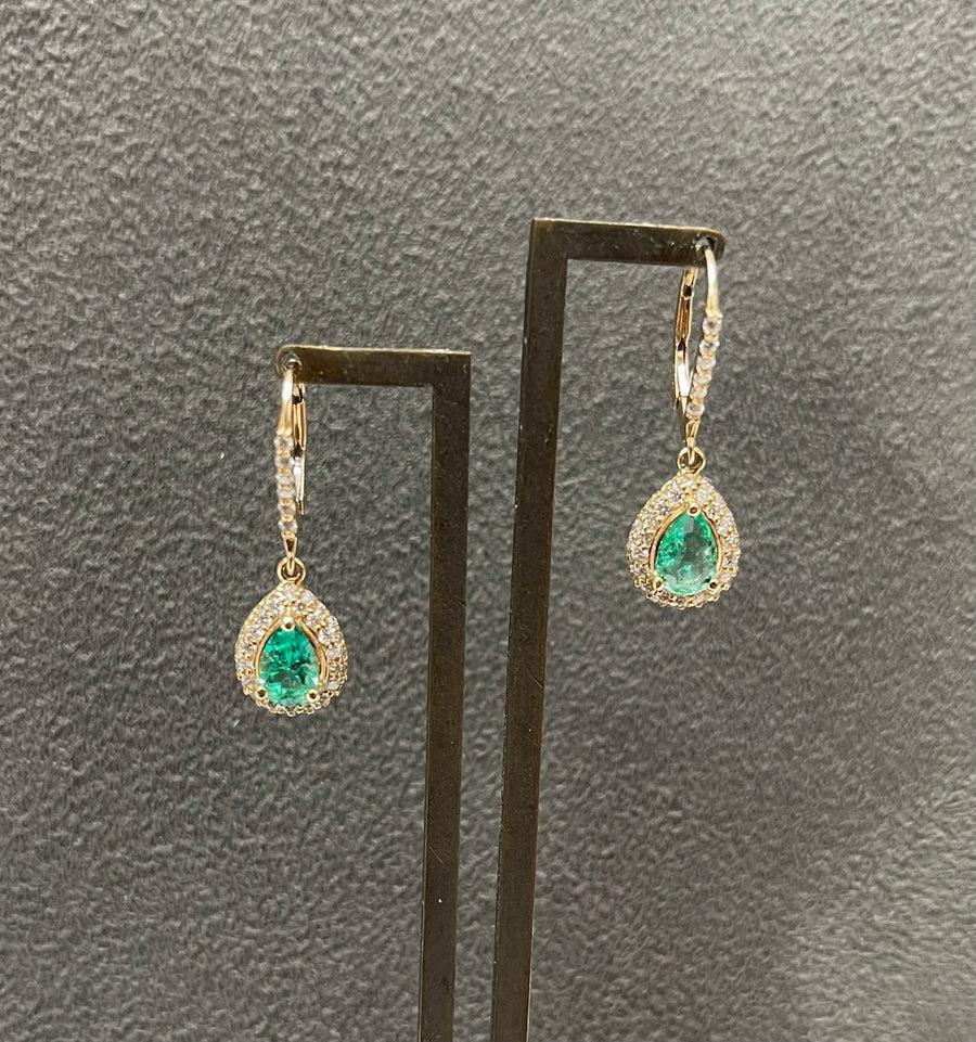 2.50tcw Colombian Emerald & Pave Diamond Teardrop Lever Back Earrings 14K gifts