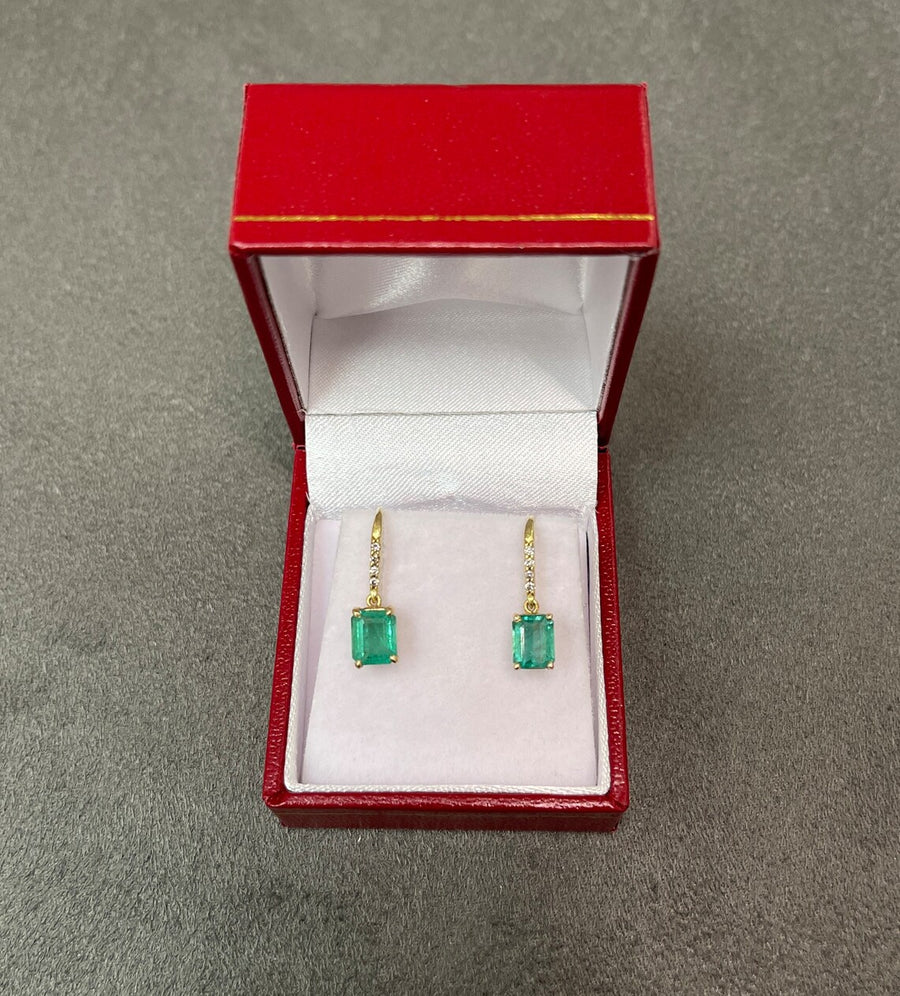 Green Emerald & Pave Diamond Hook Earrings 18K