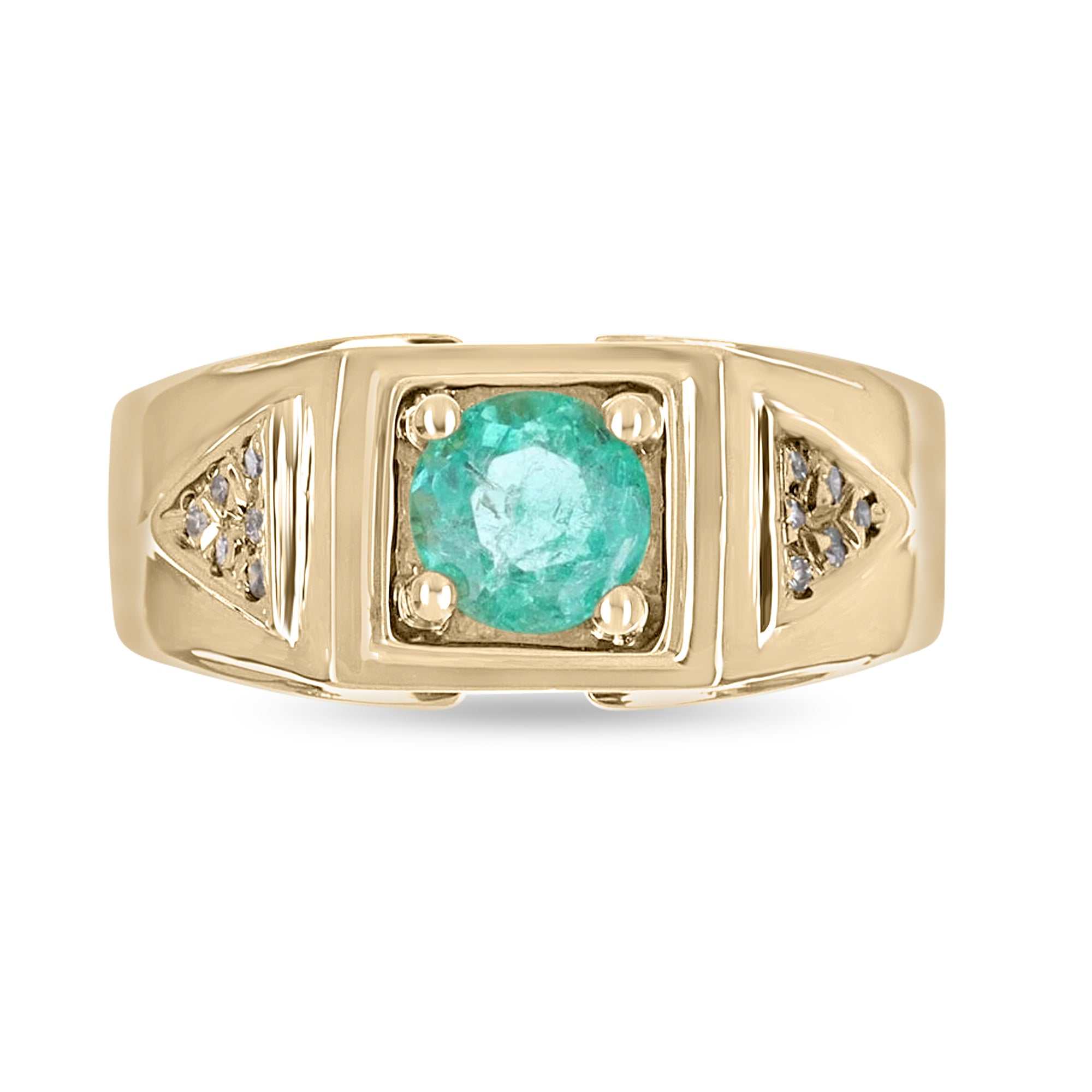 0.60tcw Round Colombian Emerald & Diamond Signet Mens Rings 18K - JR Colombian Emeralds