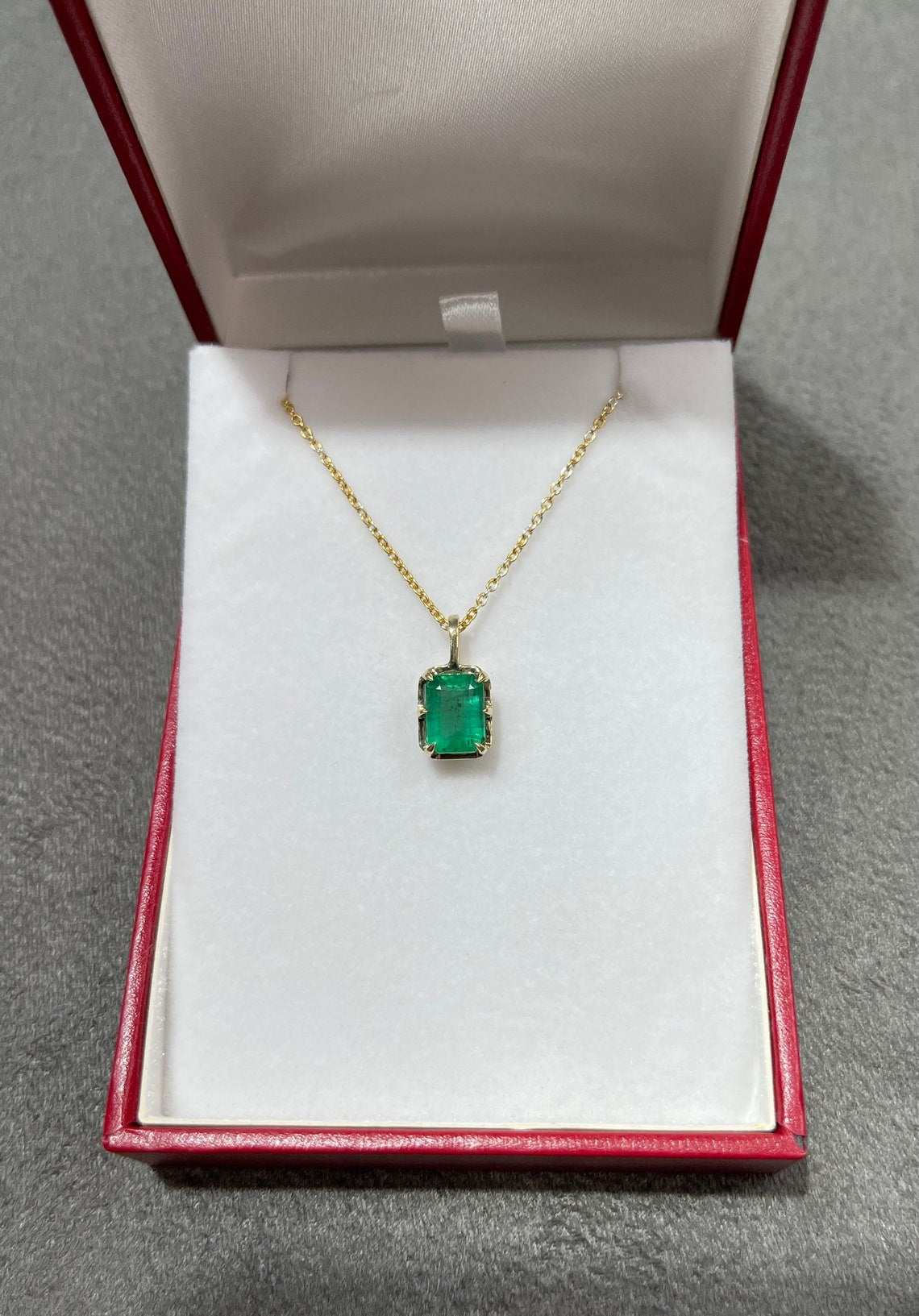 2.02 Carat Natural Dark Green Emerald Georgian Styled Solitaire Pendant
