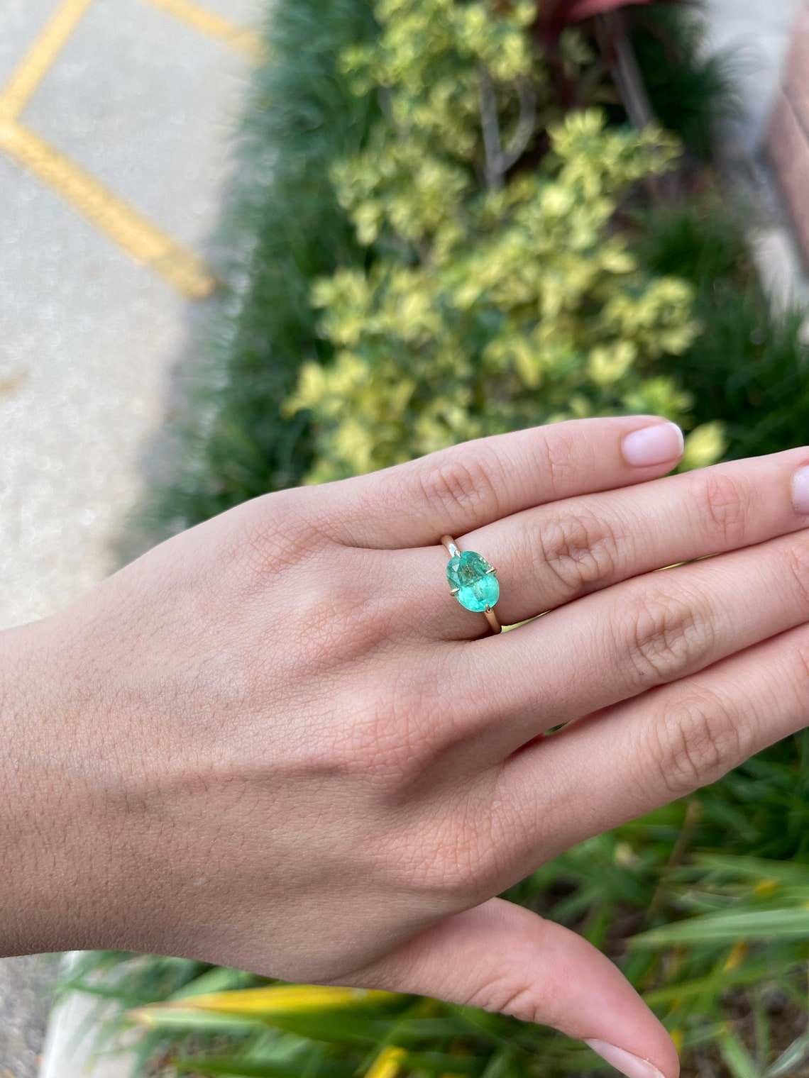 2.37 Carat 4 Prong Oval East to West Emerald Solitaire Ring 14K - JR Colombian Emeralds