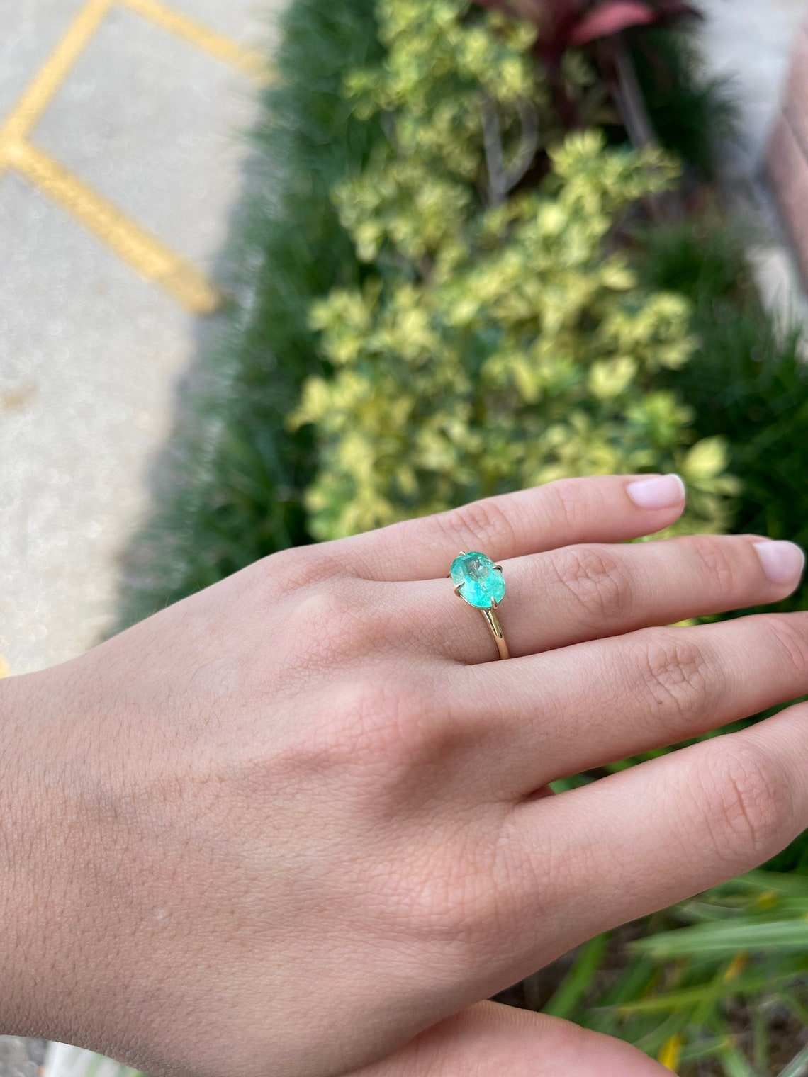 2.37 Carat 4 Prong Oval East to West Emerald Solitaire Ring 14K - JR Colombian Emeralds