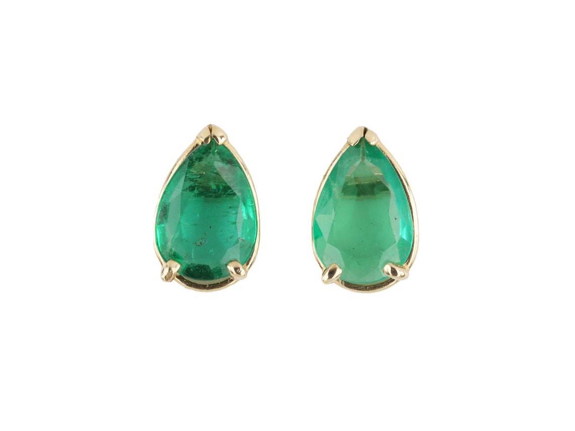 Genuine Emerald popular 14K Yellow Gold Stud Earrings