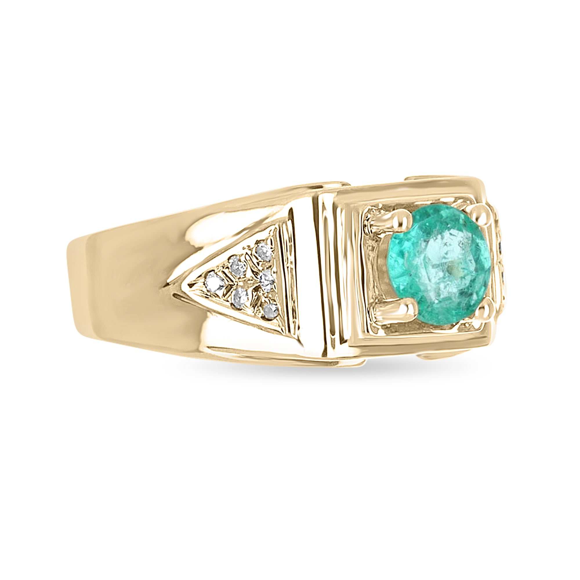 0.60tcw Round Colombian Emerald & Diamond Signet Mens Rings 18K - JR Colombian Emeralds
