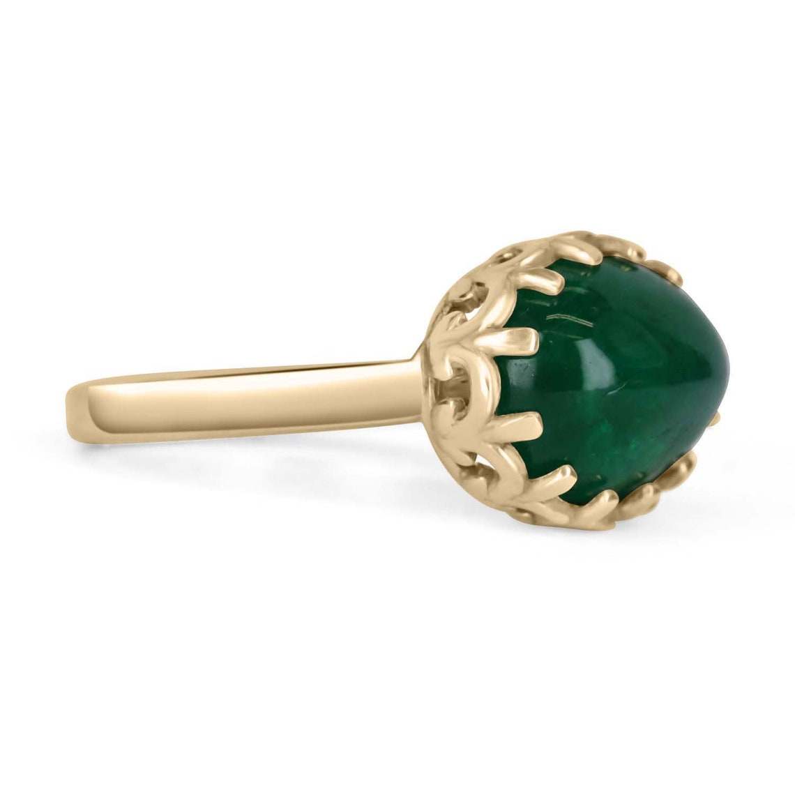 Natural Emerald Cabochon Solitaire Ring 14K