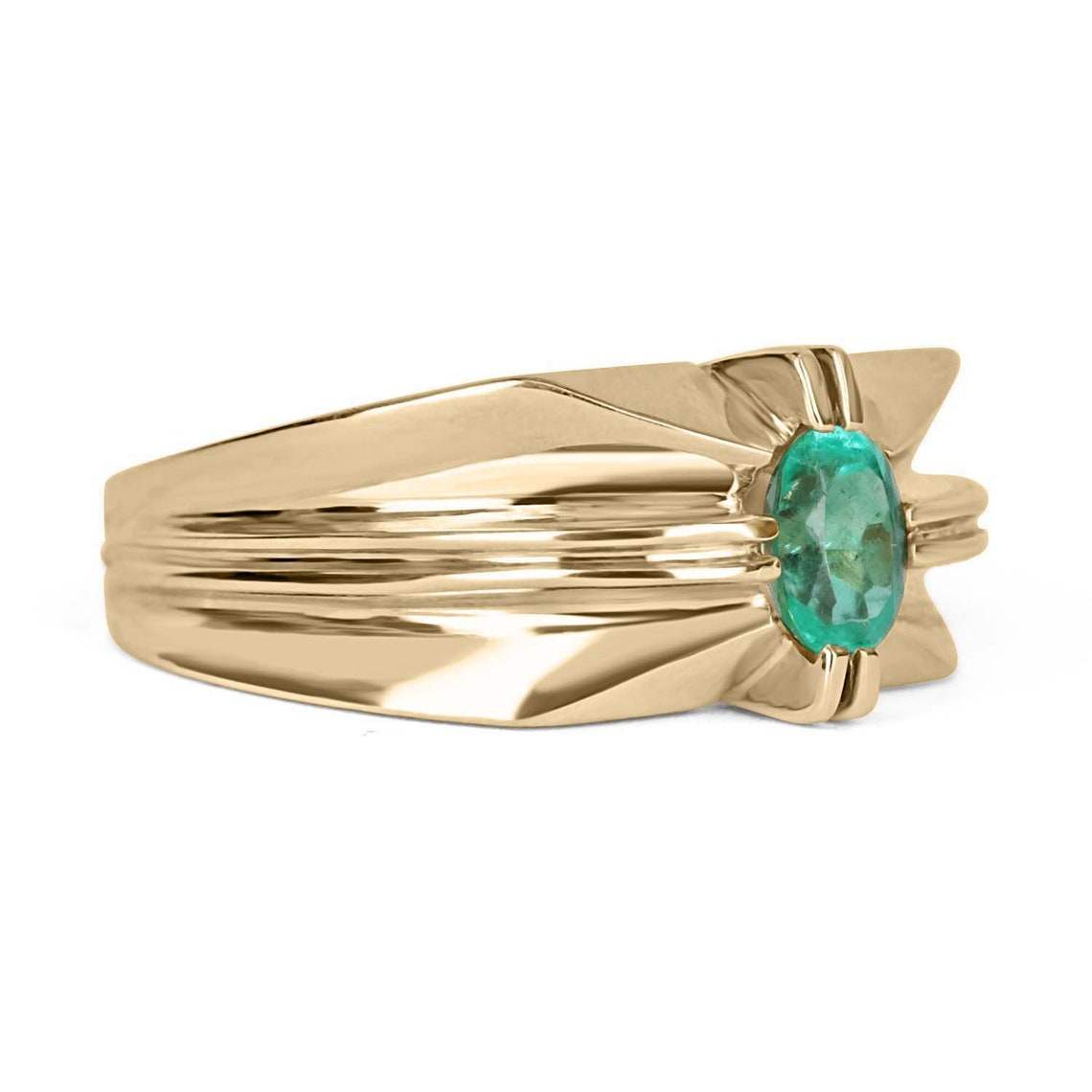 0.90 Carat Oval Emerald Men's Solitaire Ring 14K