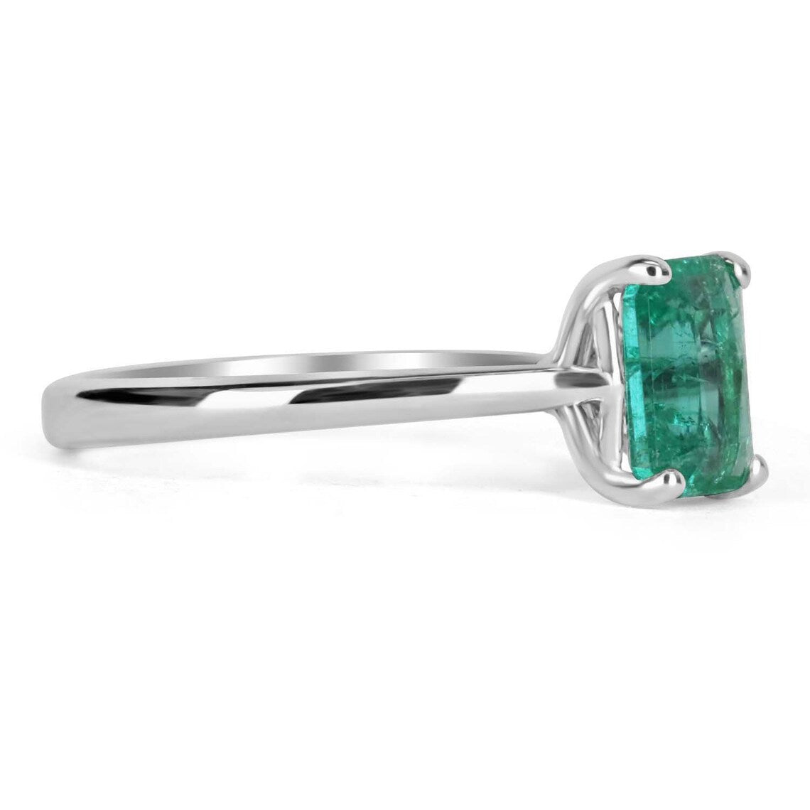 Radiant White Gold Ring with 1.78cts Natural Emerald Cut Solitaire - Elegance Redefined