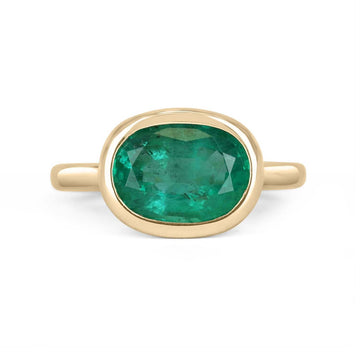 2.68cts 14K Oval Emerald Solitaire East to West Ring
