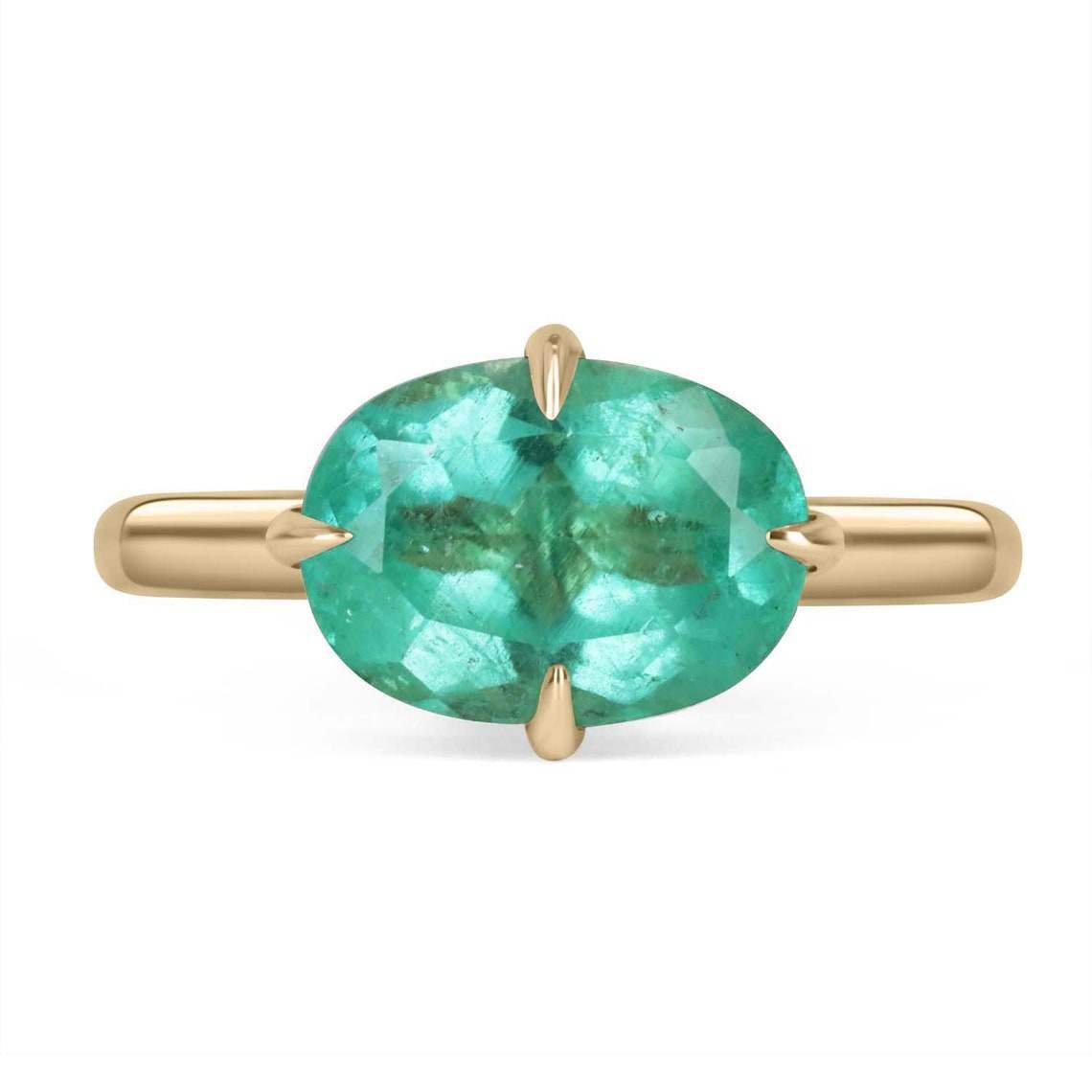 2.37 Carat Oval Emerald Solitaire Ring in 14K Yellow Gold