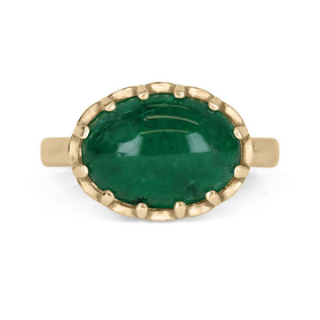 5.47 Carat Natural Emerald Cabochon Solitaire Ring 14K