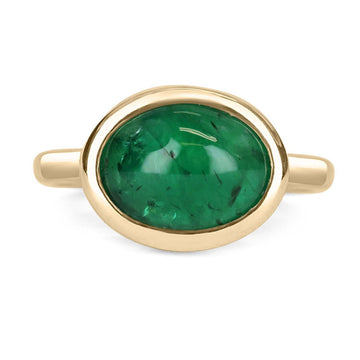 4.28cts 14K Natural Emerald Cabochon Solitaire Ring