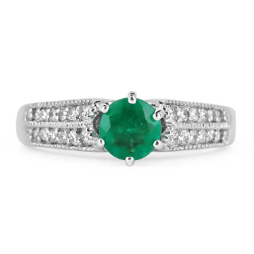 Regal Radiance: 0.93tcw Colombian Emerald & Double Row Diamond Shank Engagement Ring in 14K Gold