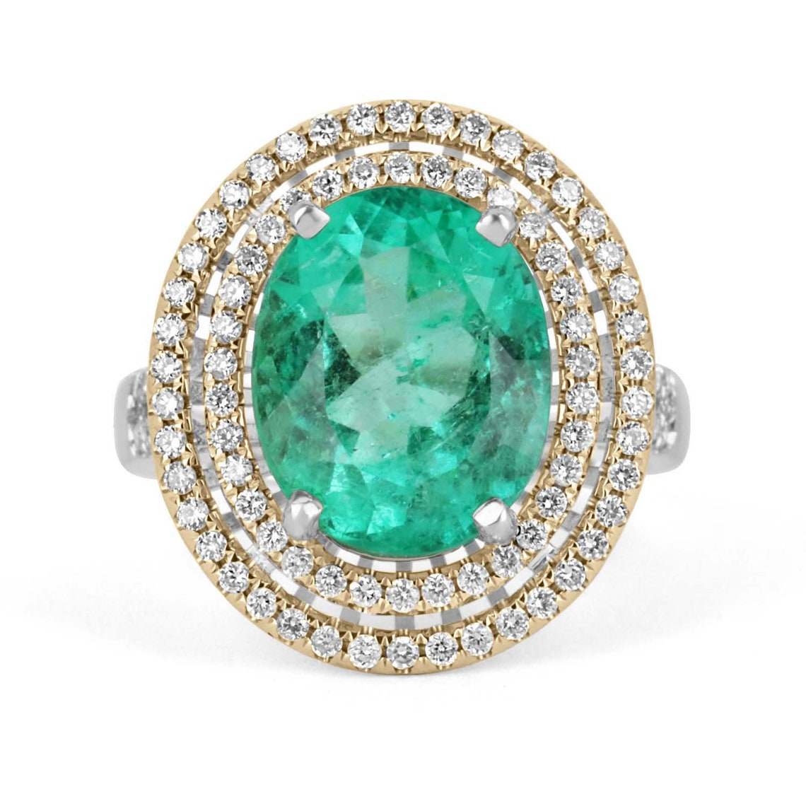 Carat Emerald Ring Diamond Halo Statement Ring Gold 18K