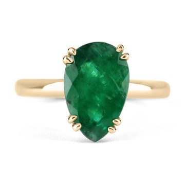 Elegance Embodied: 2.10cts 14K Pear Emerald Solitaire Ring - A Timeless Beauty