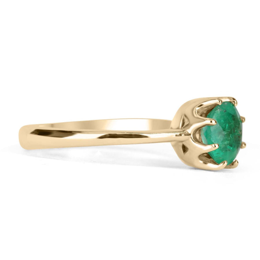 Radiant 14K Gold Ring with 1.0 Carat Round Colombian Emerald - Eight Prong Solitaire Anniversary Beauty