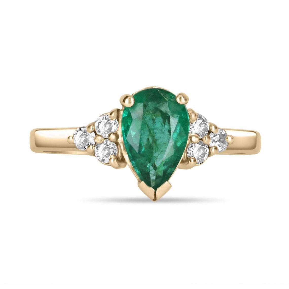 1.25tcw Natural Pear Emerald & Diamond Cluster 7 Stone Engagement Ring 14K