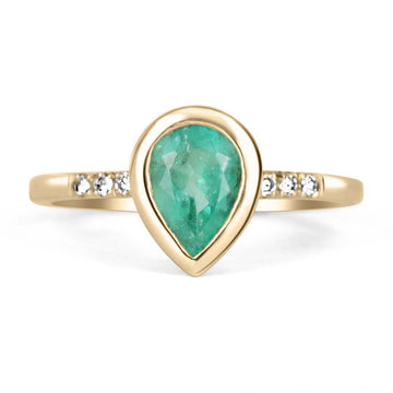 Timeless Beauty: 1.06tcw Bezel Set Colombian Emerald Pear & Diamond Ring in 14K Gold