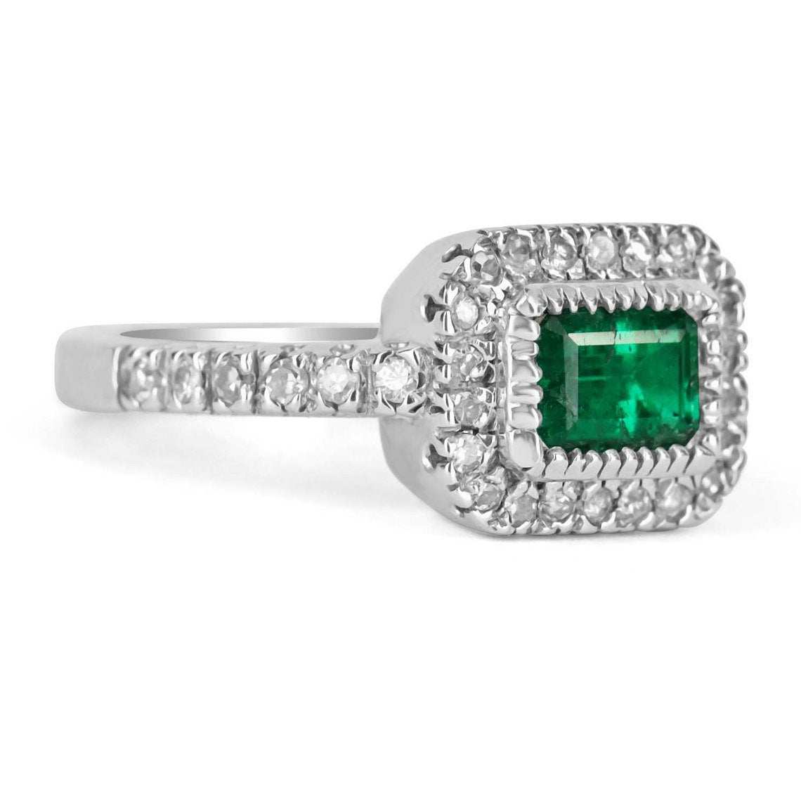 Emerald & Diamond Halo Engagement Ring 14K