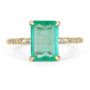 Exquisite Elegance: 2.48tcw 14K Colombian Emerald & Sprinkled Diamond Accent Ring
