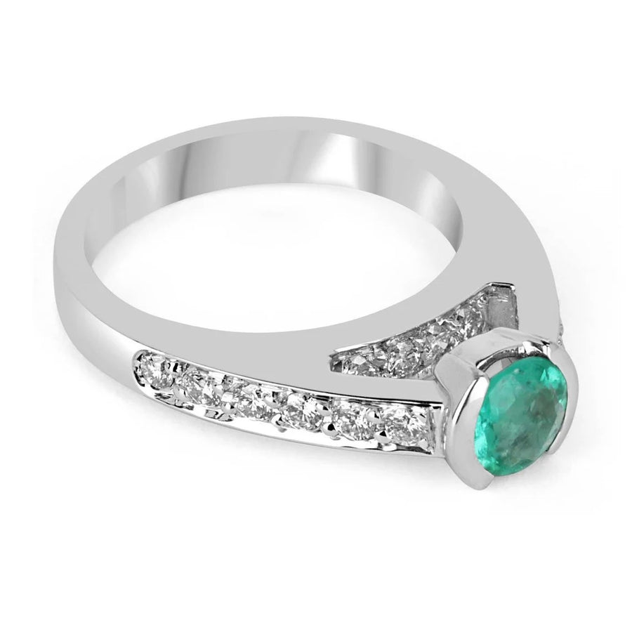 Dazzling Brilliance: 1.29tcw Round Green Emerald & Diamond Anniversary Ring - 14K Gold Beauty