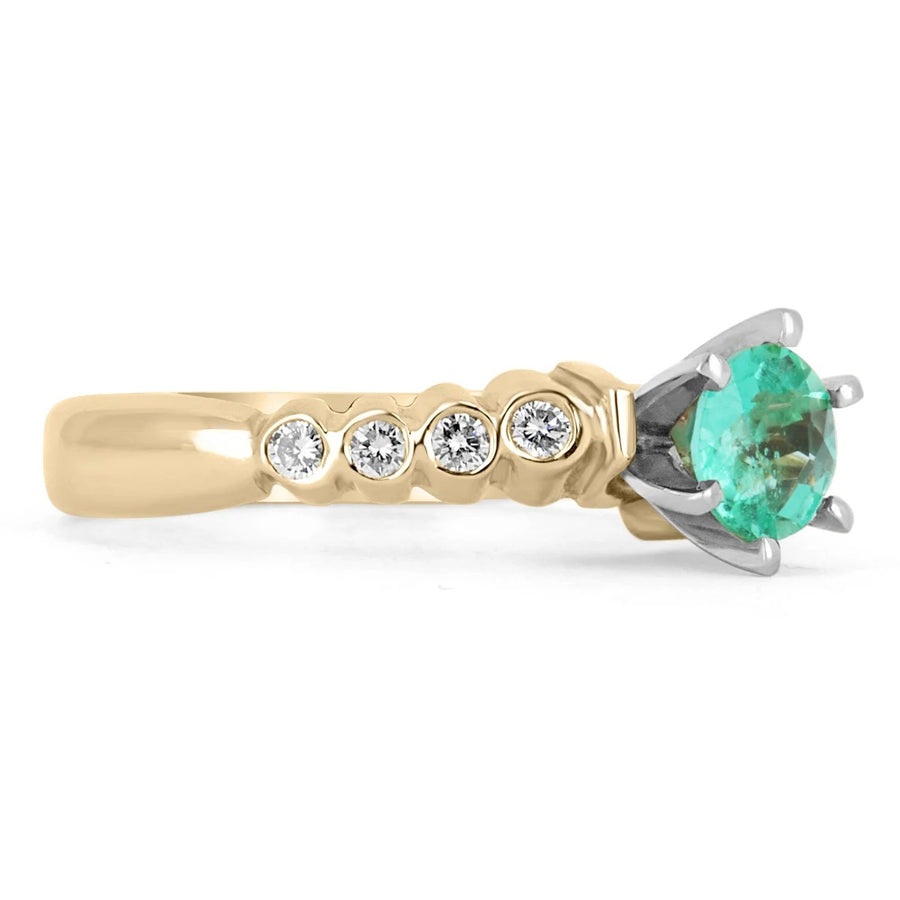 Dazzling Brilliance: 0.97tcw Modern Round 6 Prong Emerald & Bezel Diamond Ring - 14K Gold Beauty