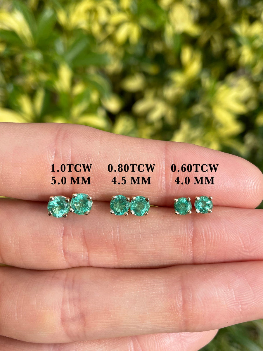 1.0tcw Timeless Green Emerald Round Cut Prong Earrings 14K