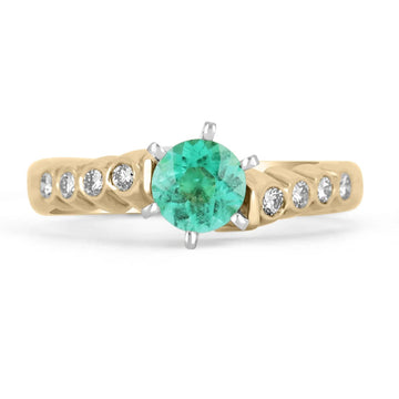 Modern Elegance: 0.97tcw Round 6 Prong Emerald & Bezel Diamond Ring in 14K Gold
