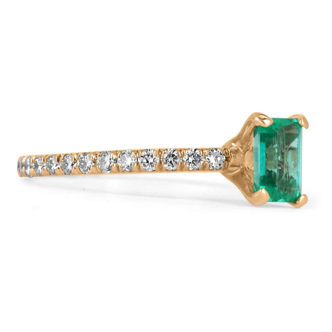 1.10tcw Dainty Solitaire Emerald & Diamond Accent Rose Gold Ring 14K