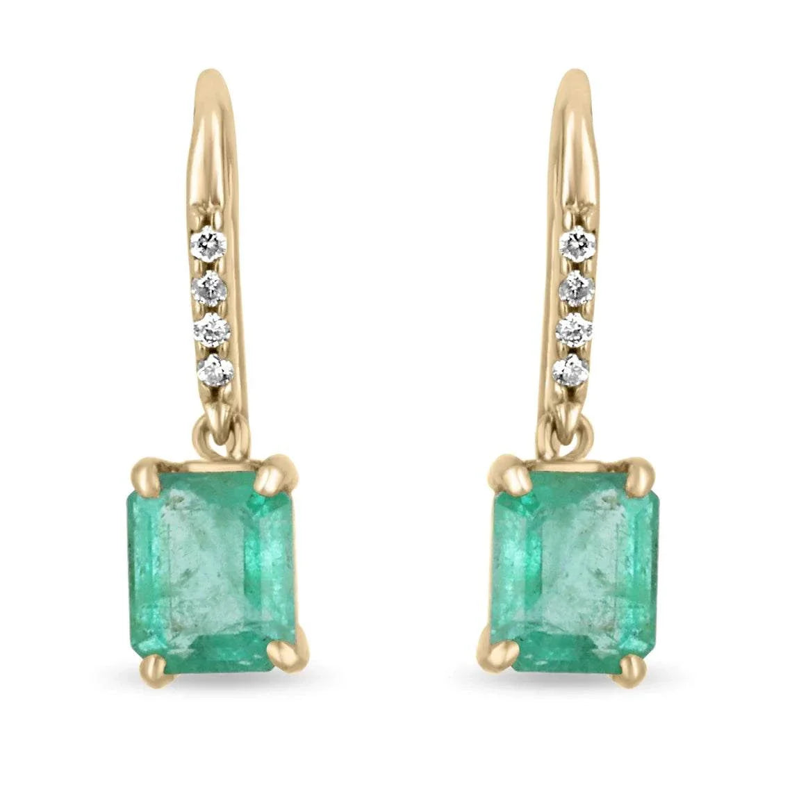 2.53tcw Bright Green Emerald & Pave Diamond Hook Earrings 18K - JR Colombian Emeralds
