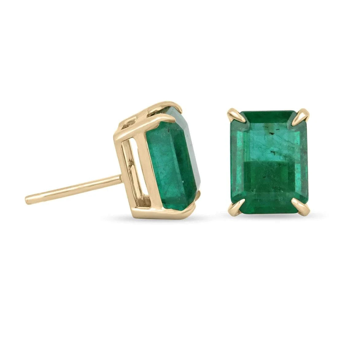 5.62tcw 18K Classic Vivid Green Top Quality Emerald Solitaire Claw Prong Stud Earrings yellow gold