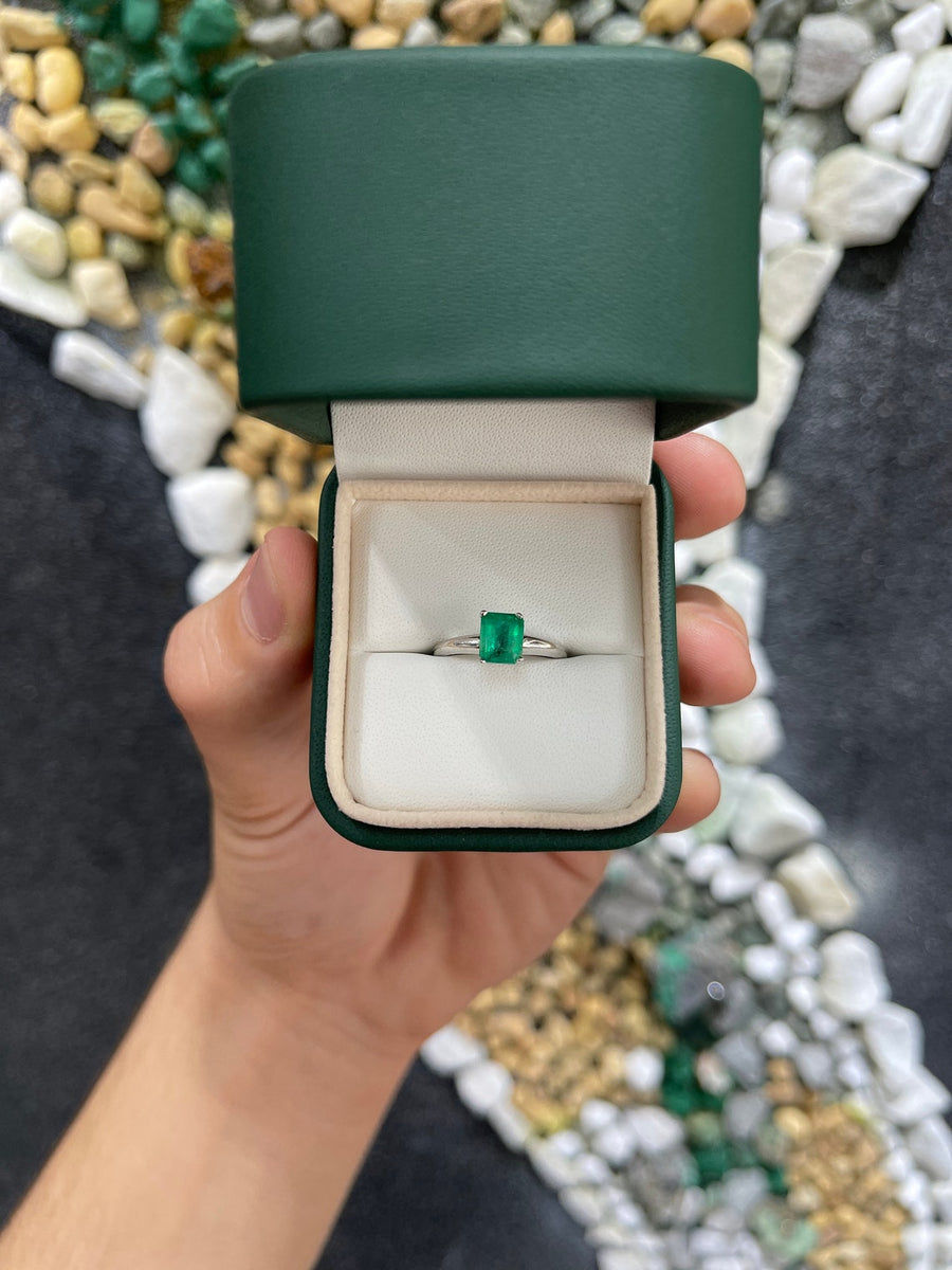 Chic and Sophisticated: Colombian Emerald-Emerald Cut Solitaire 1.09cts 14K White Gold Promise Ring