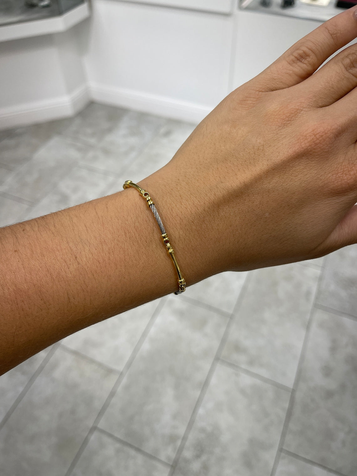 Two-Tone Triple Bar Rope-Link Womans 18K Gold Bracelet - JR Colombian Emeralds