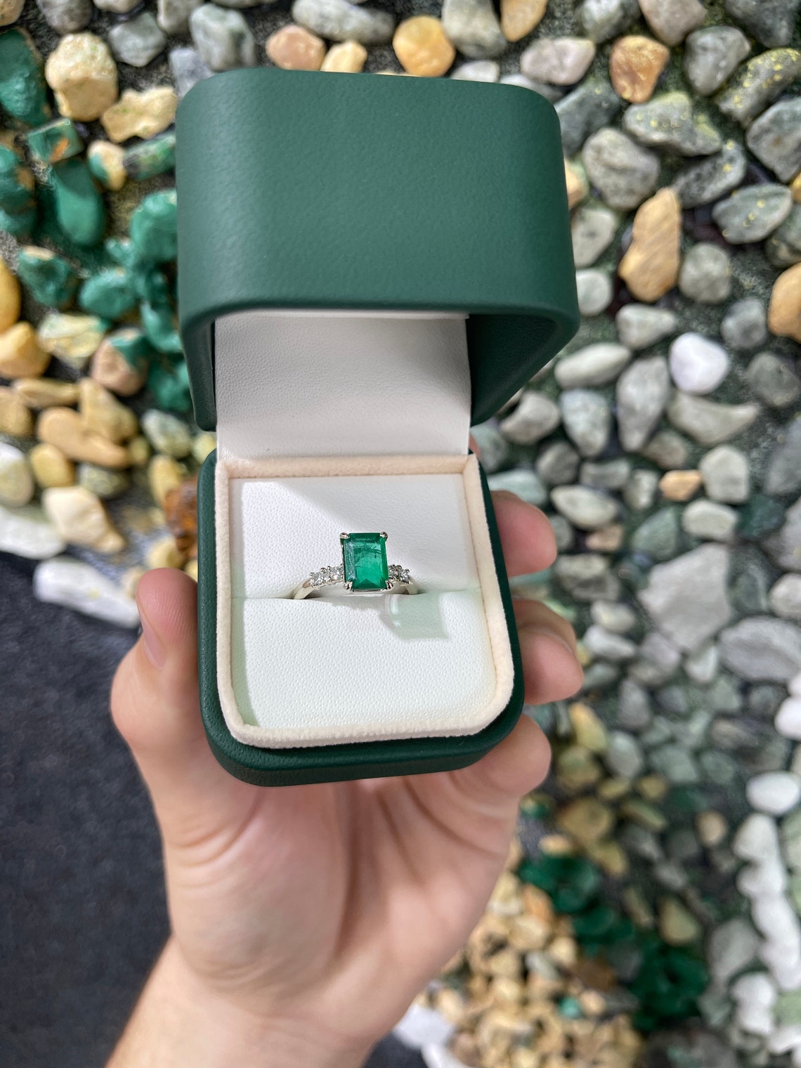 2.31tcw Natural Emerald Cut & Diamond Accent 14K - JR Colombian Emeralds