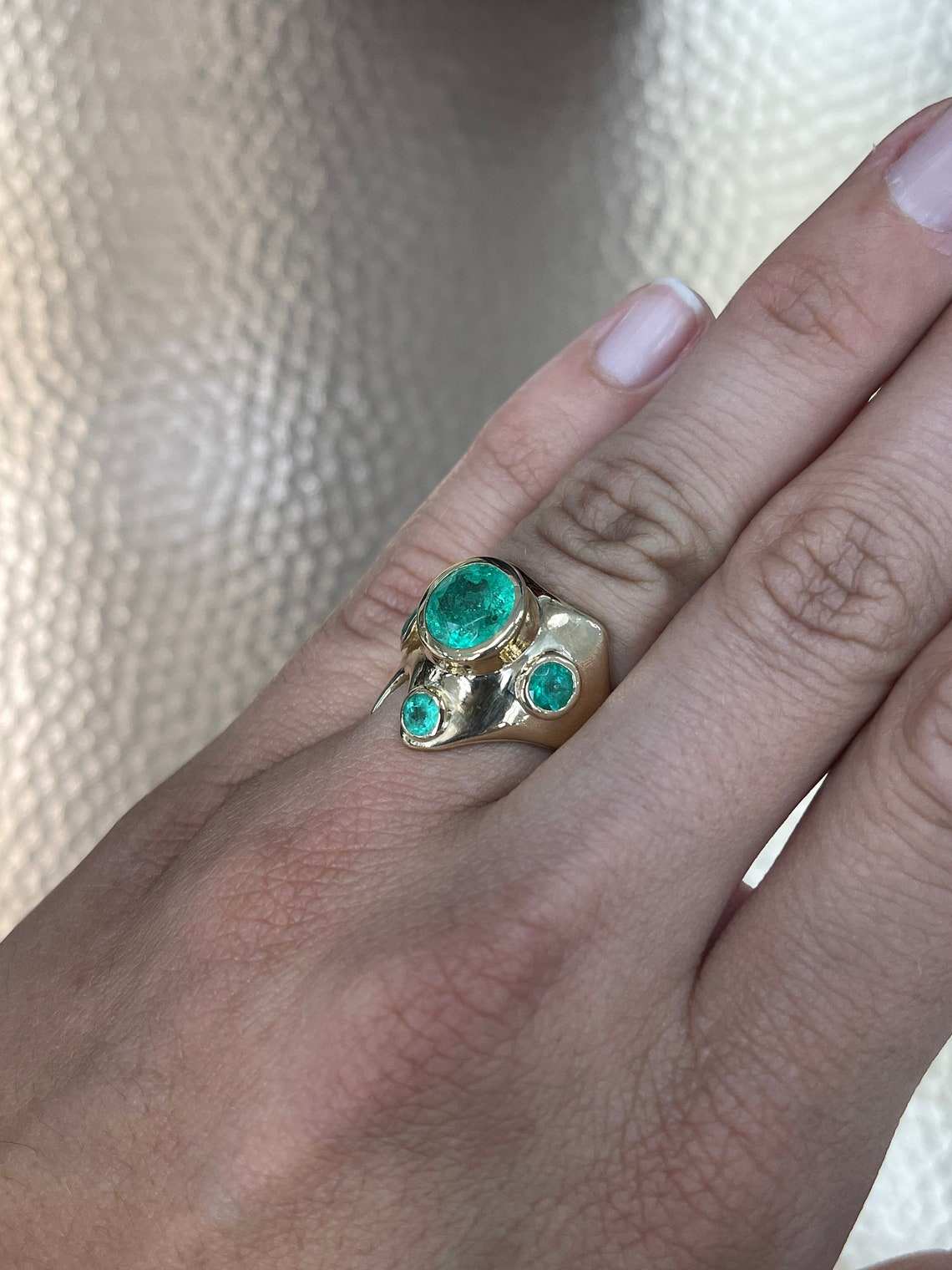 3.59tcw Bezel Set Irregular 14K Yellow Gold Ring on Hand