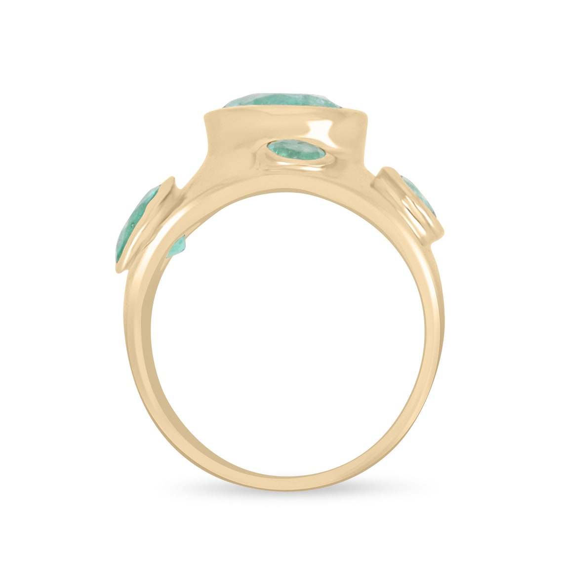 3.59tcw Colombian Emerald-Round Cut Chunky Bezel Set Irregular 14K Yellow Gold Ring - JR Colombian Emeralds