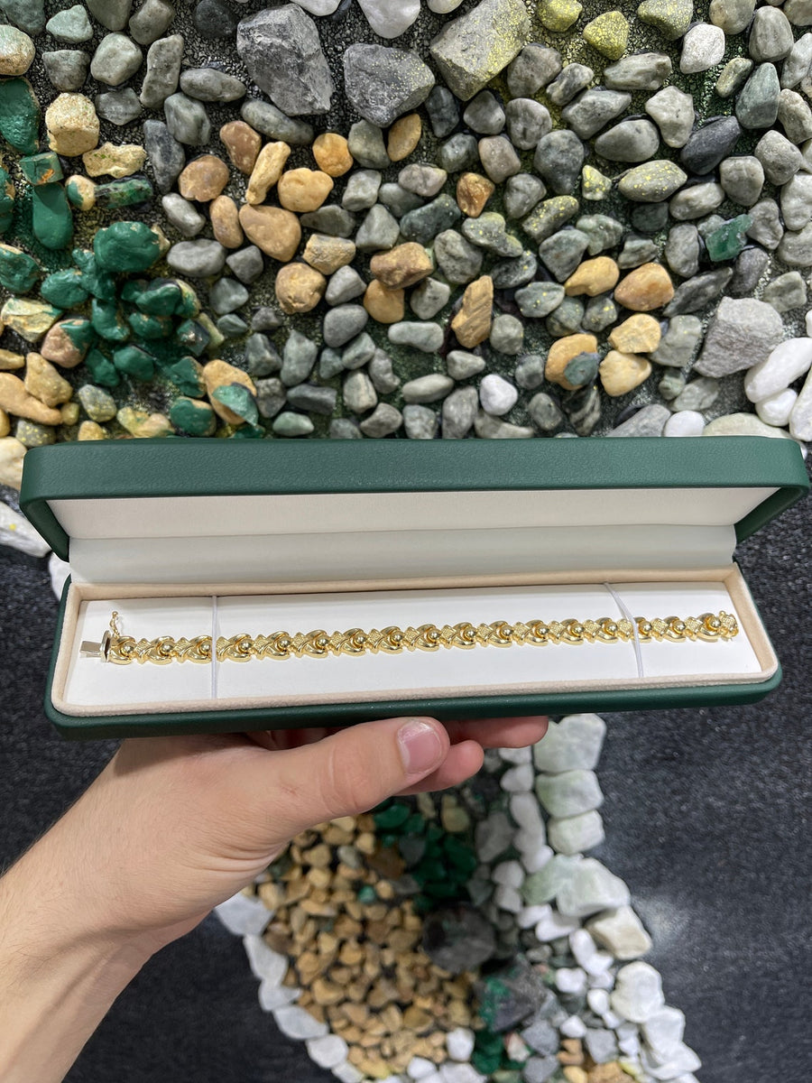 Emerald 9.10 mm Woman's Vintage in Box Styled 14K Yellow Gold Bracelet